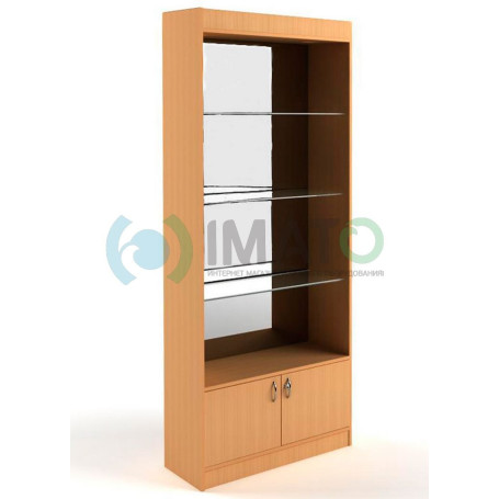 В-62-З Витрина открытая, с накопителем, дверьми ДСП, задняя стенка зеркало 
